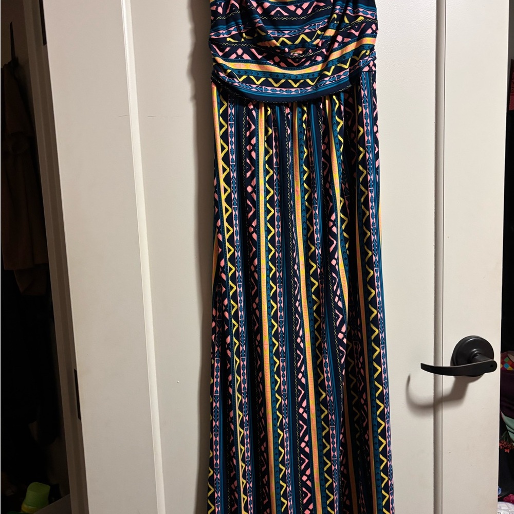 Women's Navy Aztec Stripe Maxi Dress - Multicolor - Picture 1 of 3